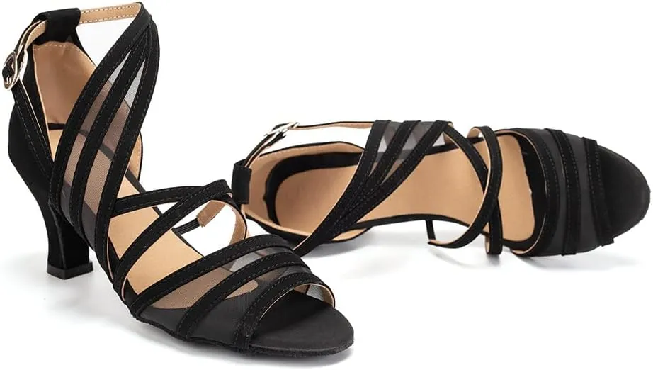 SWDZM Women's Latin Dance Shoes Open Toe Salsa Ballroom Net Yarn Dance Shoes,Model-L300