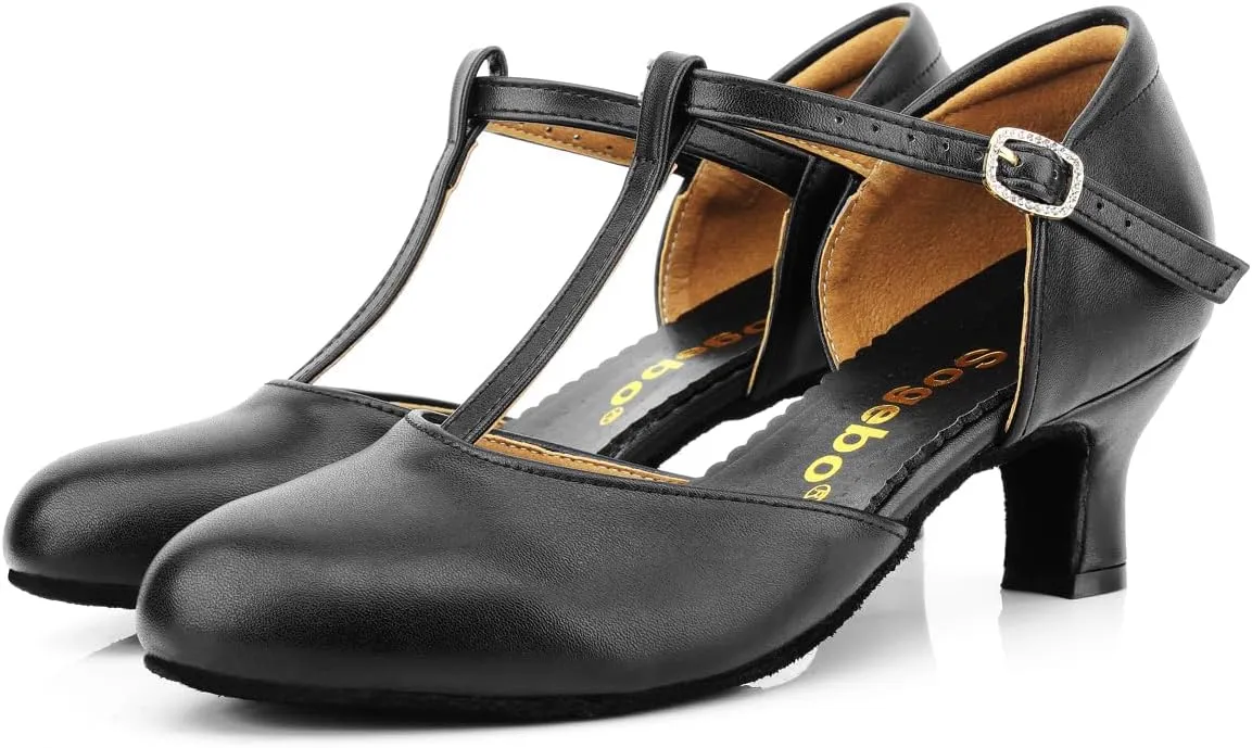 T-Strap Character Shoe for Women Salsa Latin Dance Heels Dress Pumps