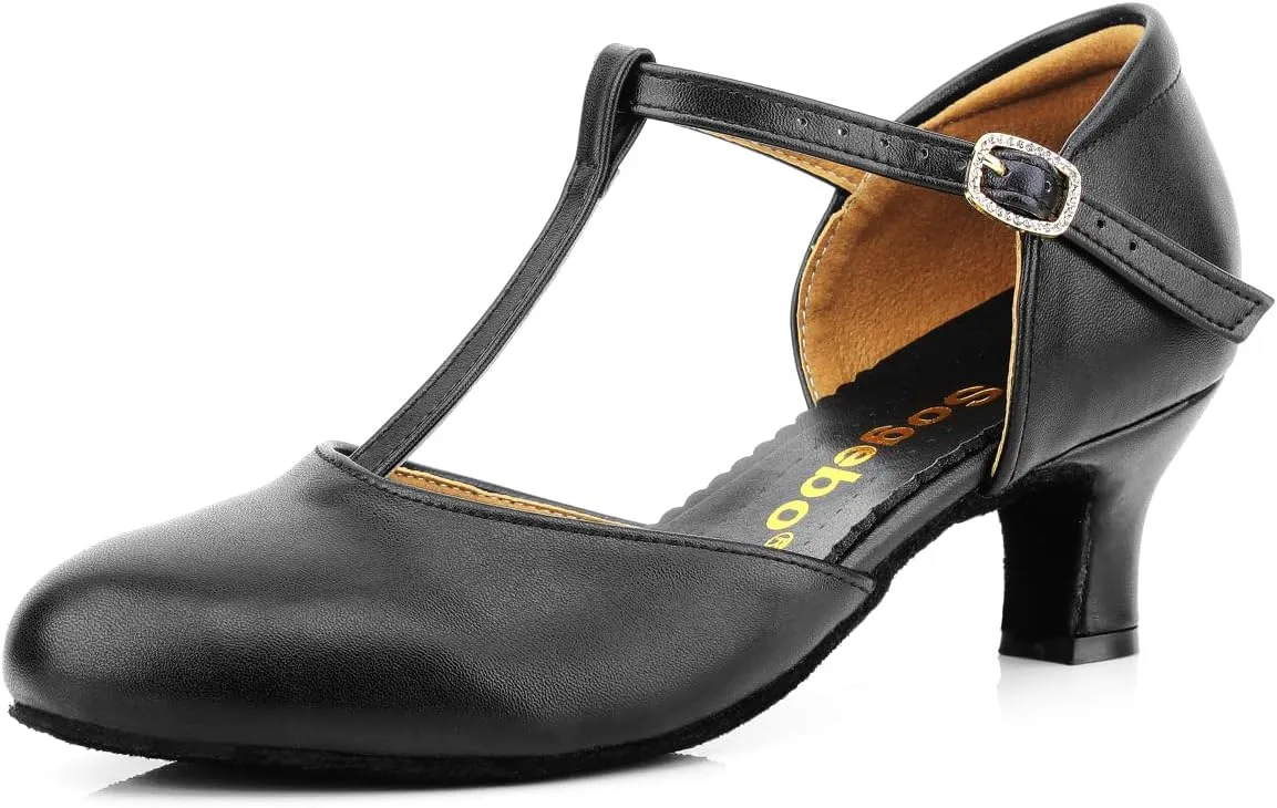 T-Strap Character Shoe for Women Salsa Latin Dance Heels Dress Pumps