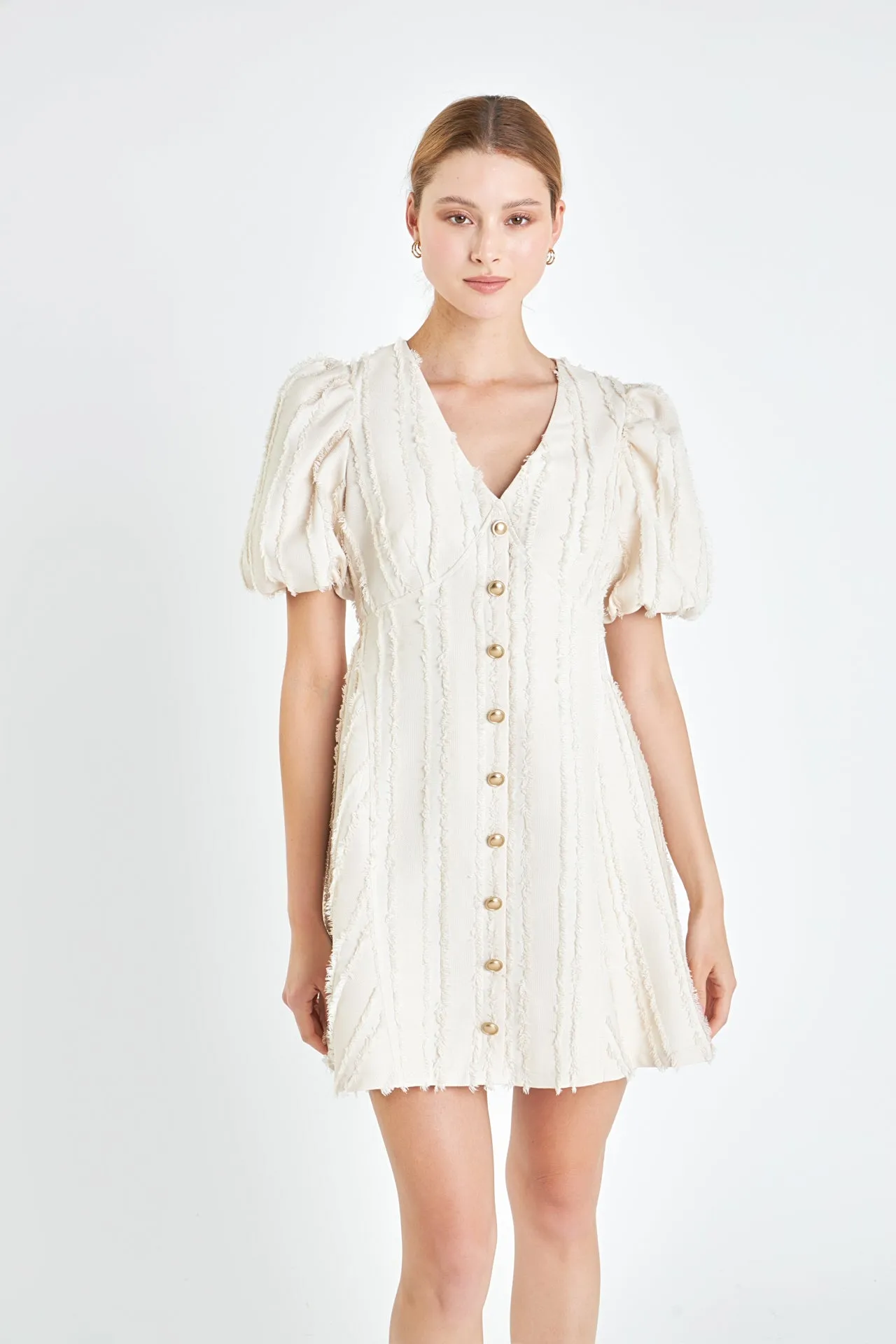 Textured Buttoned Mini Dress