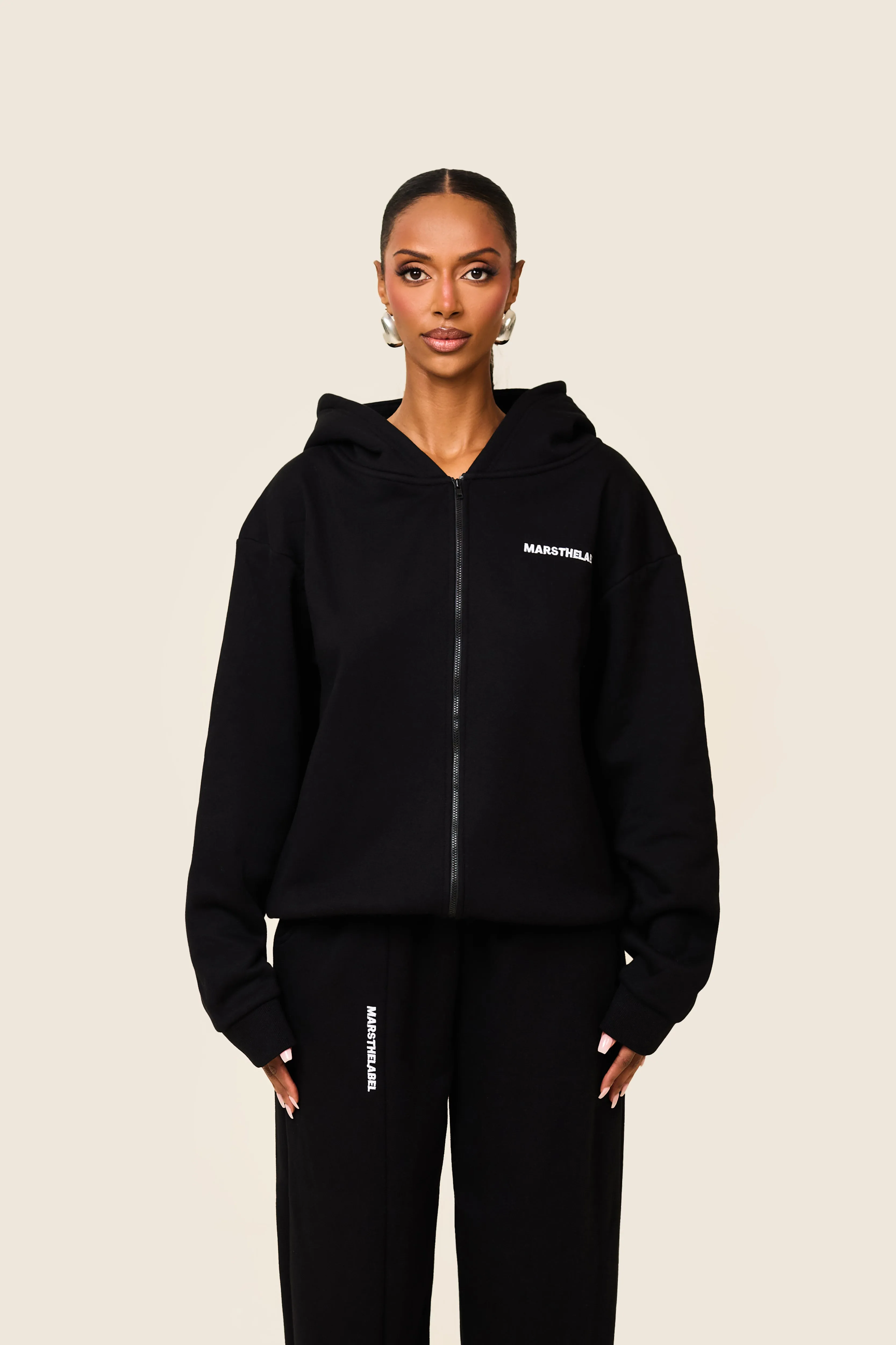 The Essentials Long Zip Jacket - Black