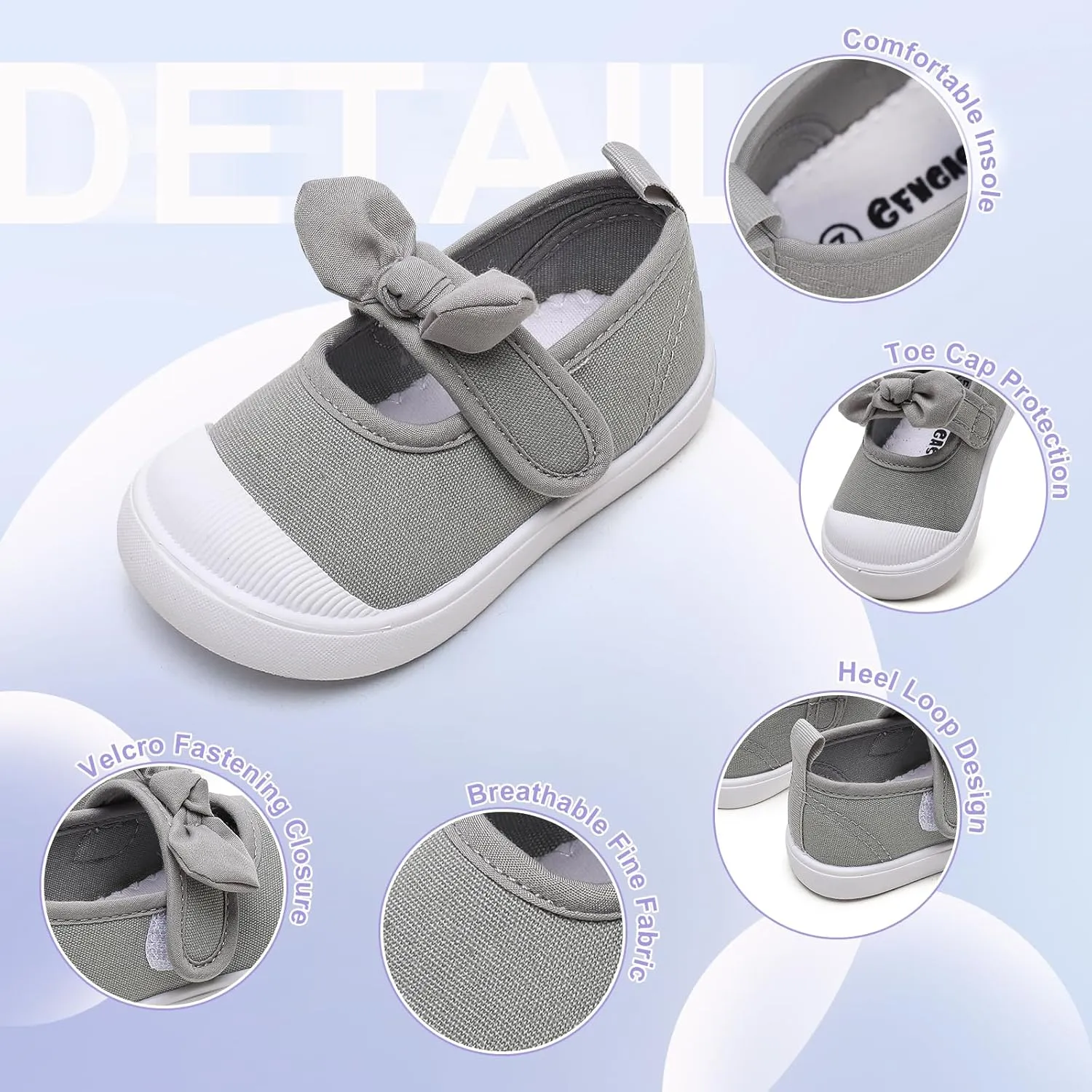 Toddler Girl's Canvas Sneakers Bowknot Mary Jane Flat Shoes for Kids School Uniform Shoes Dress Shoes