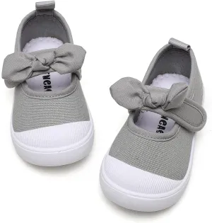 Toddler Girl's Canvas Sneakers Bowknot Mary Jane Flat Shoes for Kids School Uniform Shoes Dress Shoes