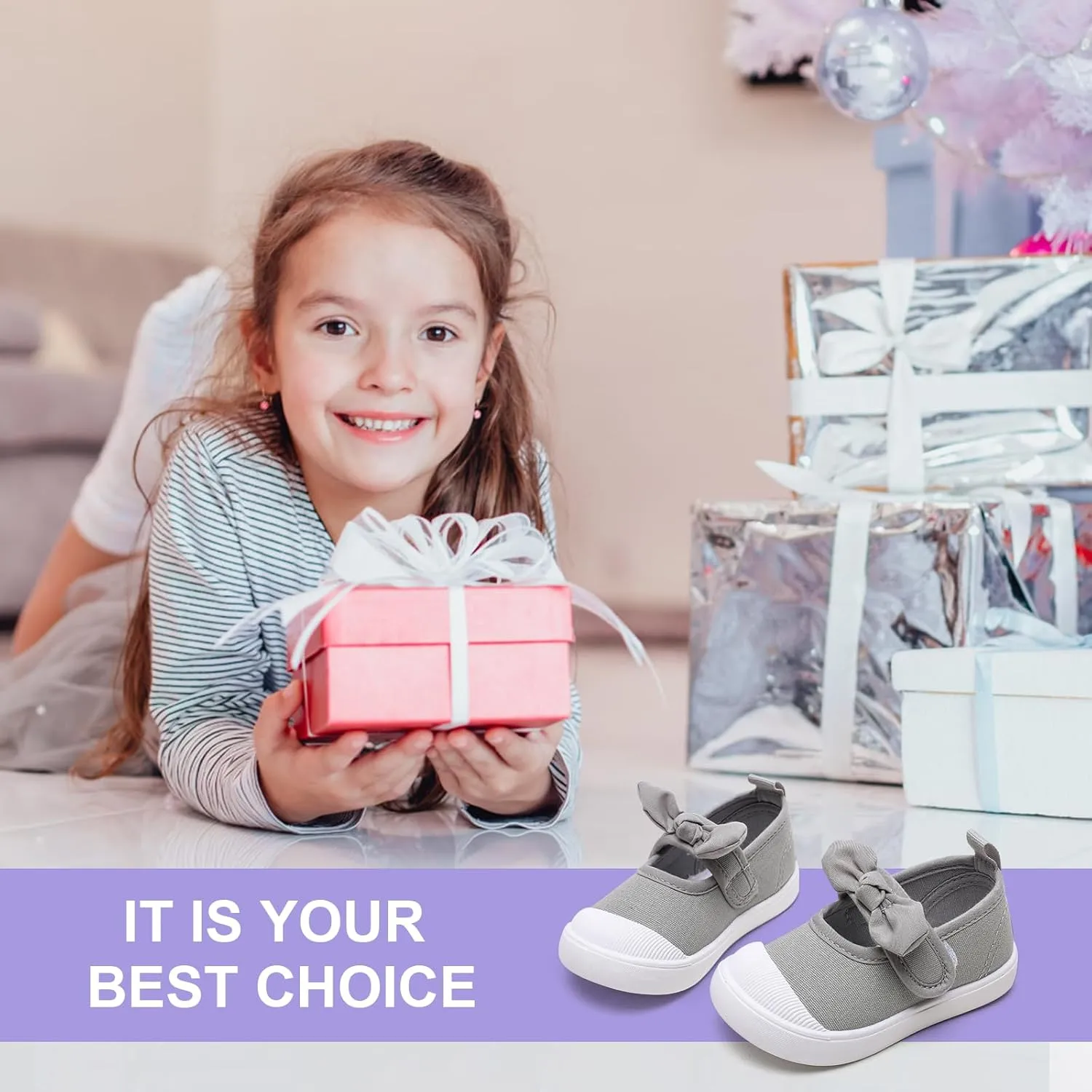 Toddler Girl's Canvas Sneakers Bowknot Mary Jane Flat Shoes for Kids School Uniform Shoes Dress Shoes