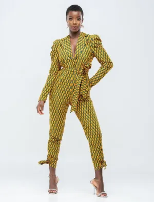 Too Fine African Print Jumpsuit -Yellow