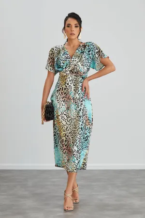 Twist Midi Dress in Mint Leopard print