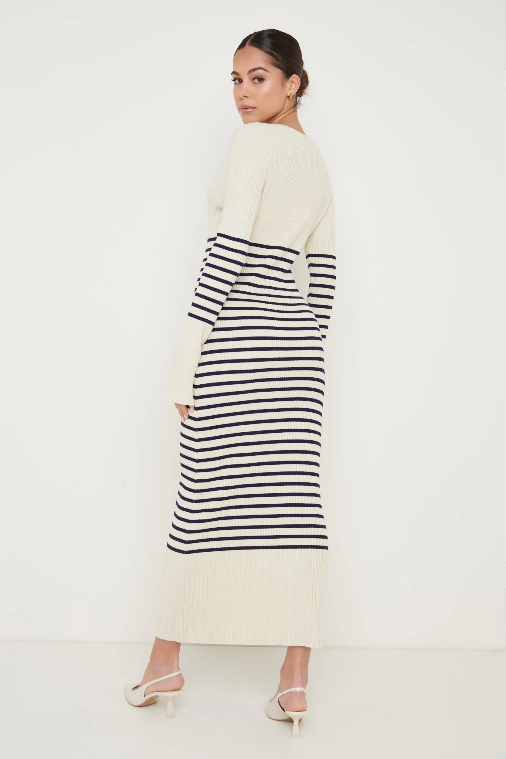 Vanessa Striped Knit Dress - Cream and Blue