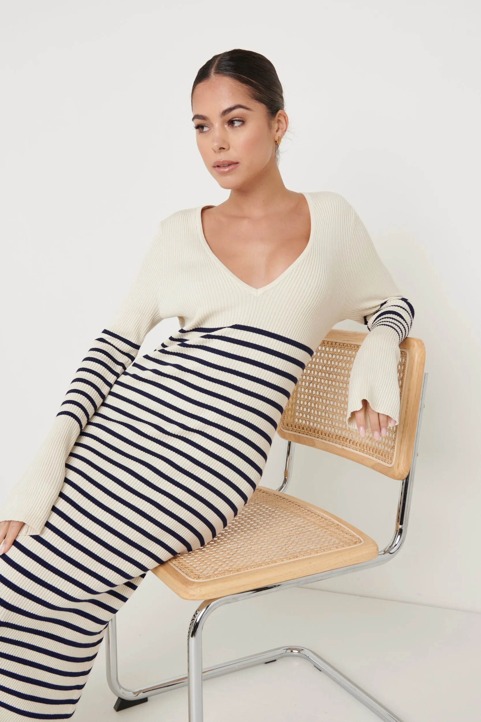 Vanessa Striped Knit Dress - Cream and Blue