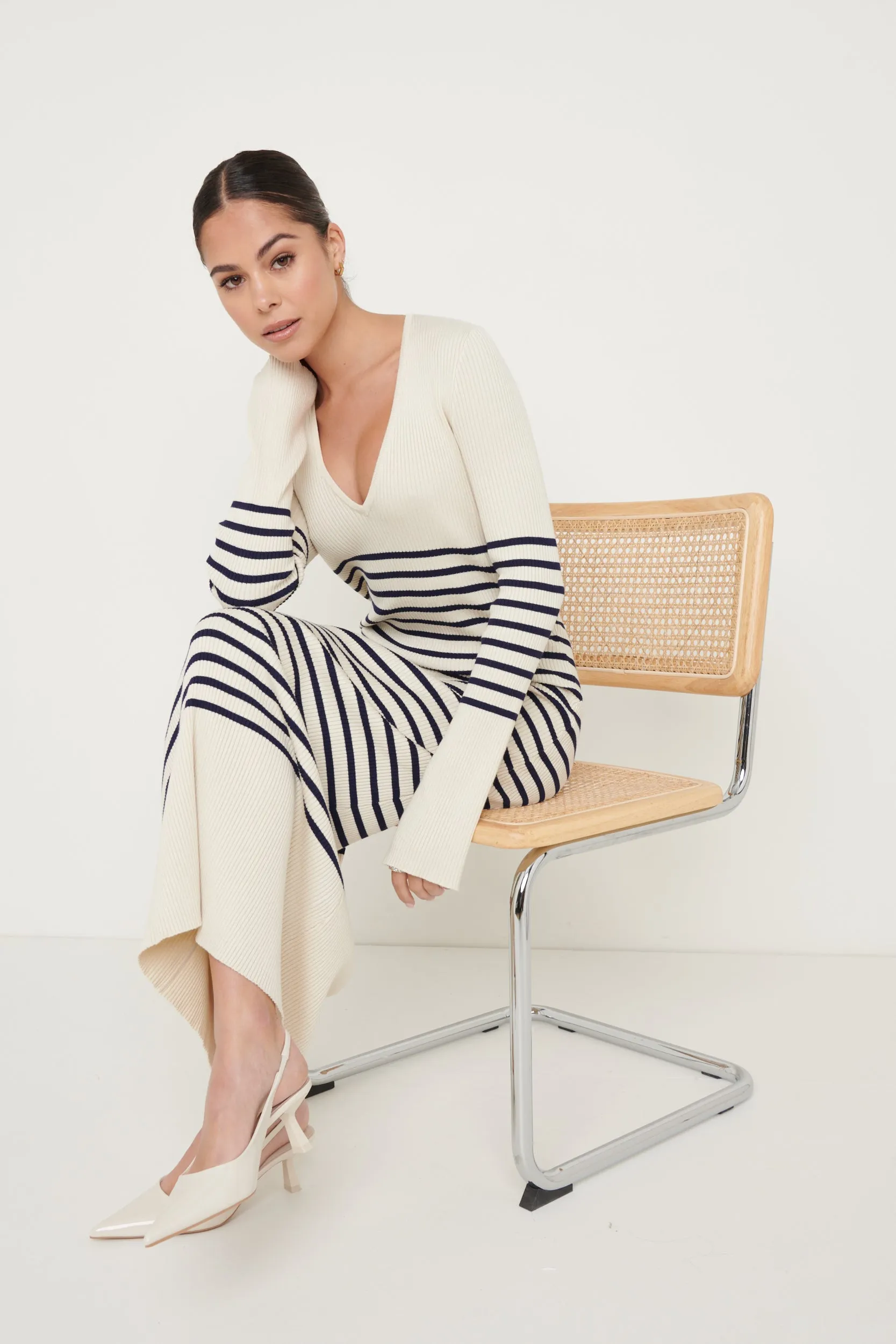 Vanessa Striped Knit Dress - Cream and Blue
