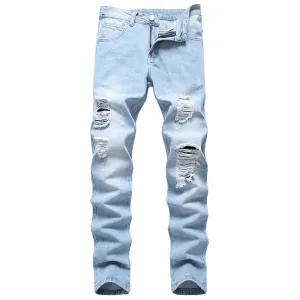 Vintage Jeans Straight Pants Casual Men's Ripped Mid Waist Jeans