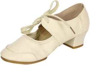 Women's Leather Tap Shoe Latin Dancing Shoes Mid Heel Character Ballroom Wedding Ballet Dance Shoe for Women