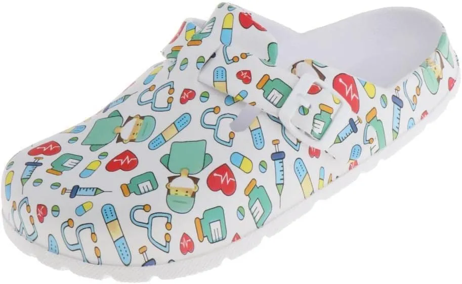 Womens Printed Work Chef Nursing Clogs Shoes