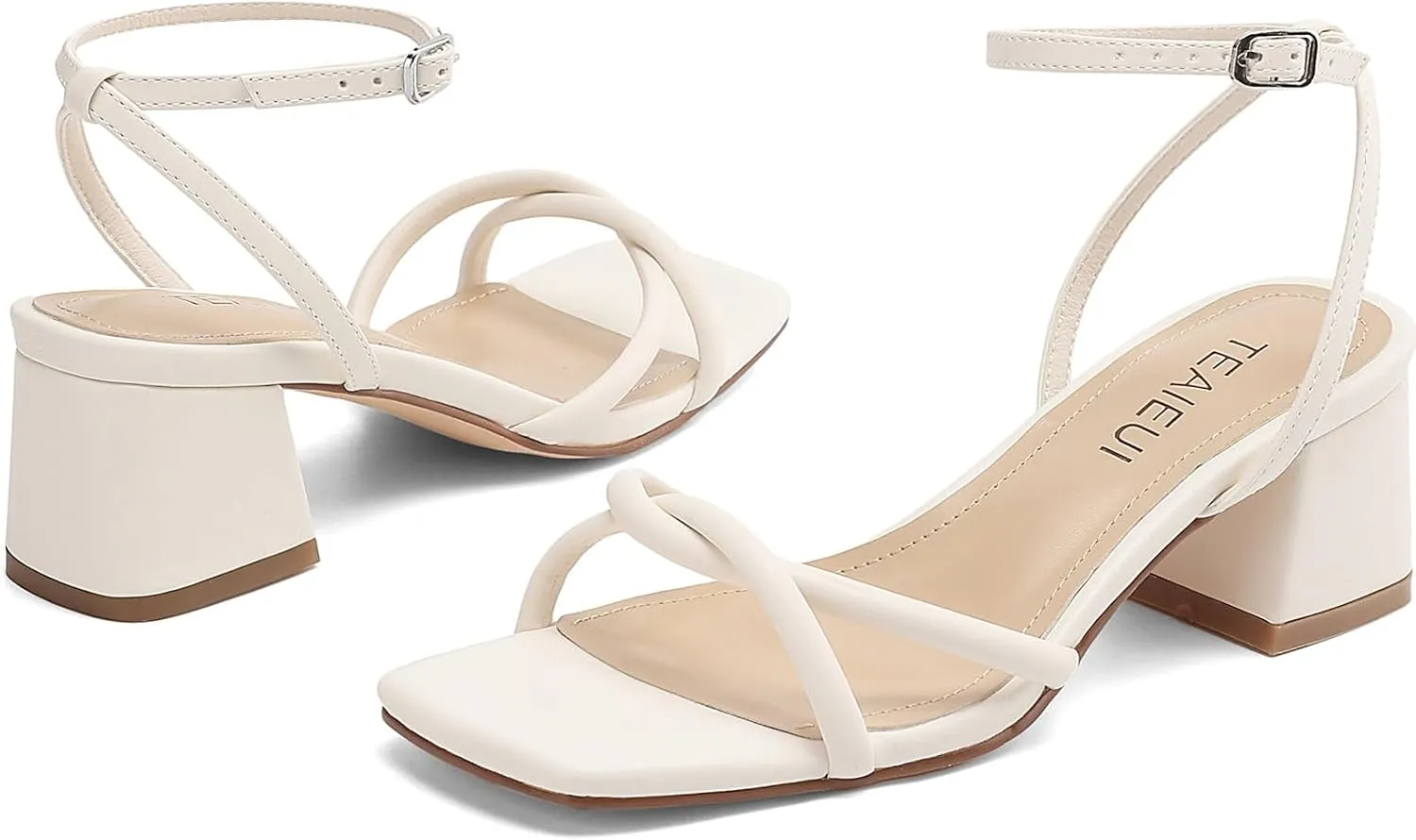 Women's Sandals Strappy Heels for Women Dressy Open Square Toe Comfort Chunky Block Heel Dress Shoes for Prom Party Wedding