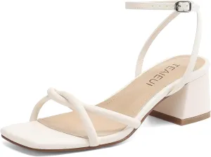 Women's Sandals Strappy Heels for Women Dressy Open Square Toe Comfort Chunky Block Heel Dress Shoes for Prom Party Wedding
