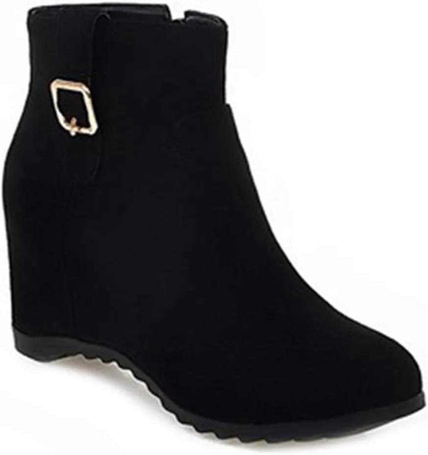 Women's Winter Wedge Ankle Boots Suede Round Toe Zipper Comfy Chunky Hidden Heel Dressy Short Booties
