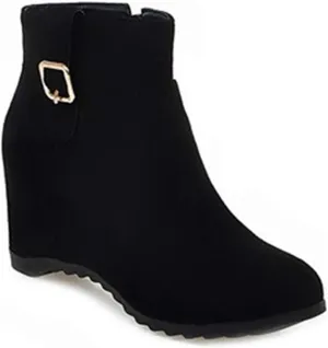 Women's Winter Wedge Ankle Boots Suede Round Toe Zipper Comfy Chunky Hidden Heel Dressy Short Booties