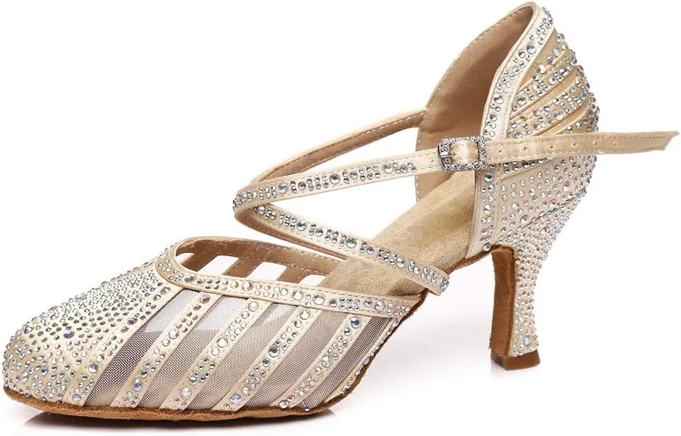 YKXLM Ballroom Dance Shoes for Women Latin Salsa Performance Professional Closed Toe Dance Shoes,Model L403