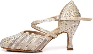 YKXLM Ballroom Dance Shoes for Women Latin Salsa Performance Professional Closed Toe Dance Shoes,Model L403