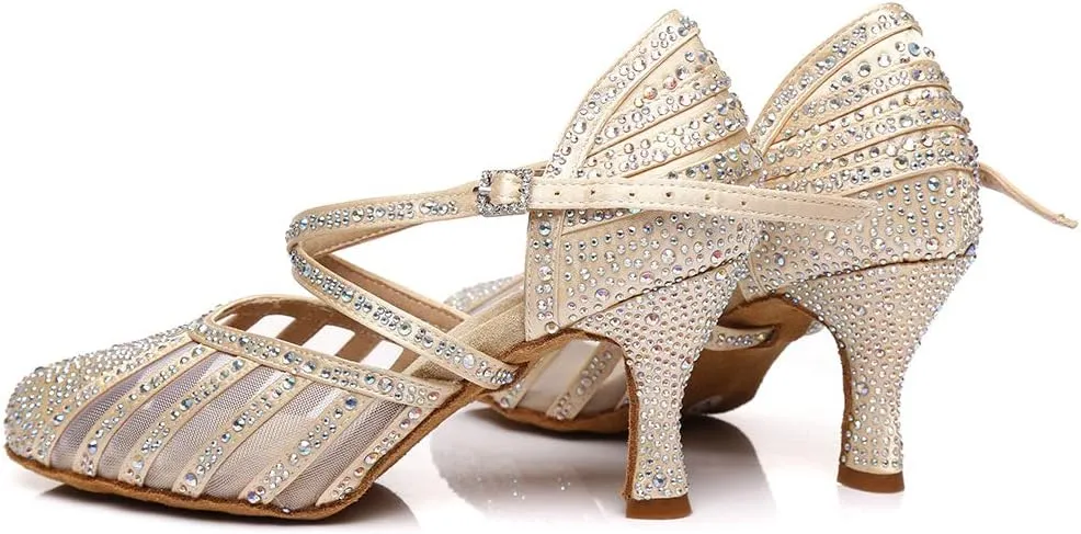 YKXLM Ballroom Dance Shoes for Women Latin Salsa Performance Professional Closed Toe Dance Shoes,Model L403