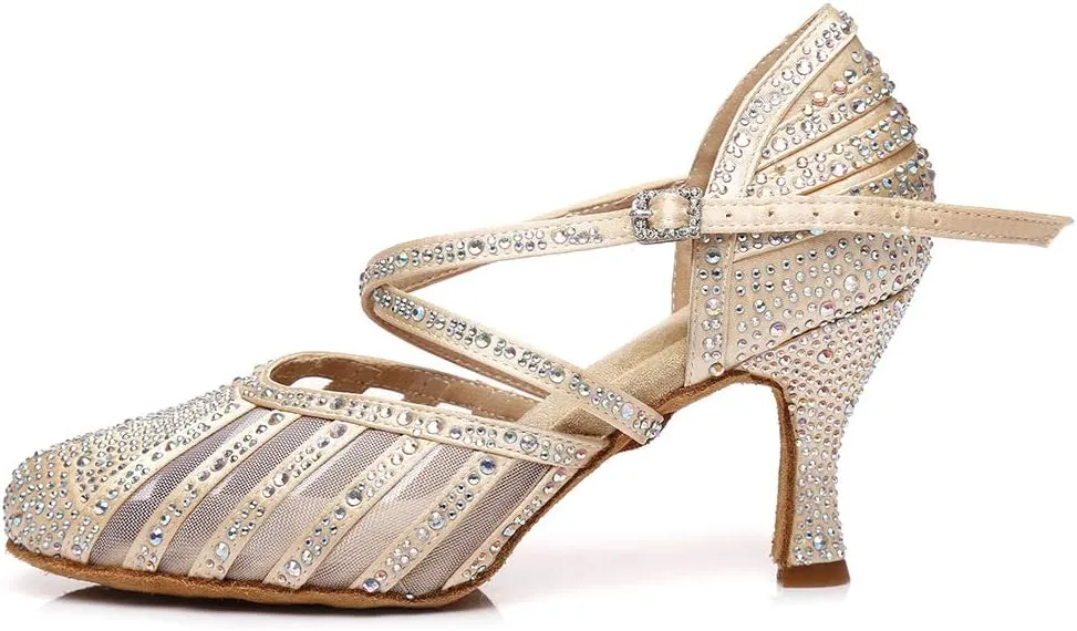 YKXLM Ballroom Dance Shoes for Women Latin Salsa Performance Professional Closed Toe Dance Shoes,Model L403